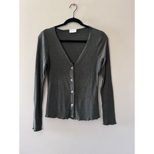 Allie Rose Stripped Long Sleeve Top Size Medium Green/ Black Stretch EUC